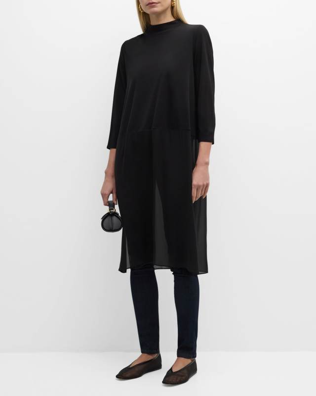Mock-Neck 3/4-Sleeve Silk Jersey Tunic